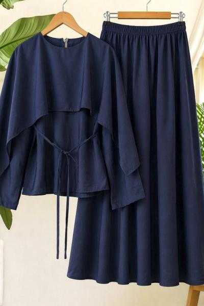 Pelerinli etek blüz Takım Lacivert YN 40369