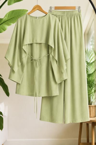 Pelerinli pantolon tunik takım Yeşil YR2081