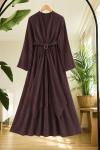 Pelerinli Tokalı Elbise Kahve  BK 9578