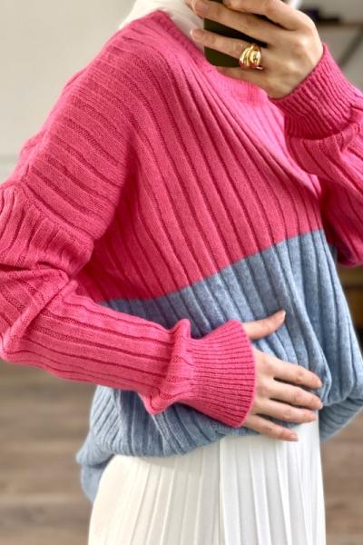 Pembe mavi yumoş triko tunik