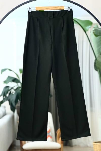 Pileli bolpaça kumaş pantolon siyah SLT30517