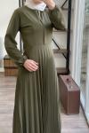 Pileli örme krep kumaş elbise haki 1838