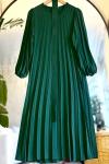 piliseli ayrobin kumaş kemerli elbise Yeşil  HBS30210
