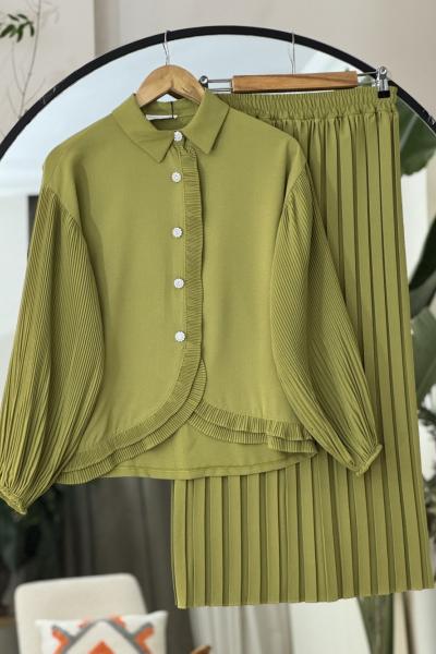 Piliseli Etek Blüz Takım yeşil YR30533