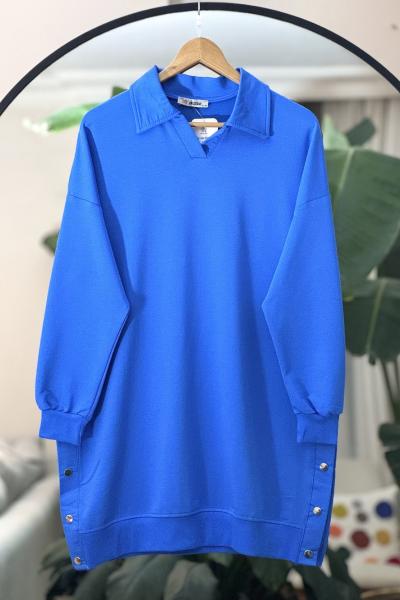 Polo Yaka çıtçıt Detaylı Oysho Tunik mavi  DST2013