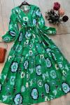 Poplin kumaş fulya desen kiloş elbise yeşil UMS1627