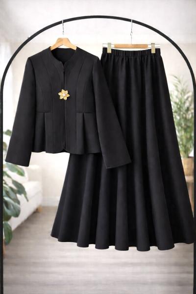 Prenses dikişli Etek Ceket Takım Siyah TB8055