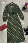 Puantiyeli Kemerli Triko Elbise Yeşil  UMSs814