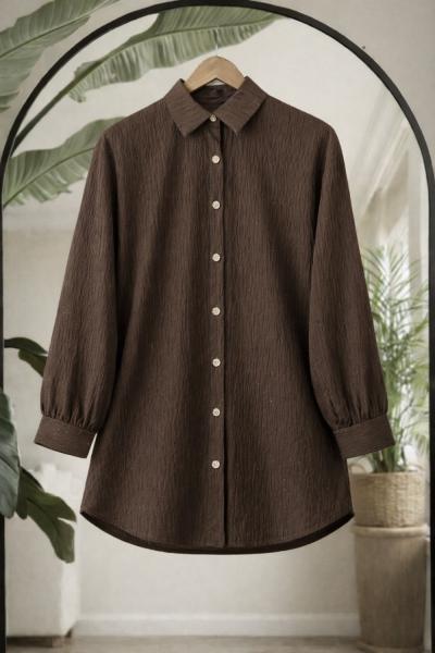 Pul işlemeli Tunik gömlek  Kahverengi BK9546
