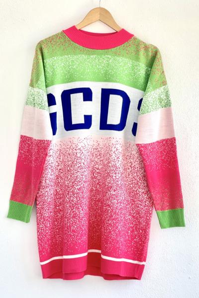 renkli desenli triko tunik yaka fuşya TCN4059