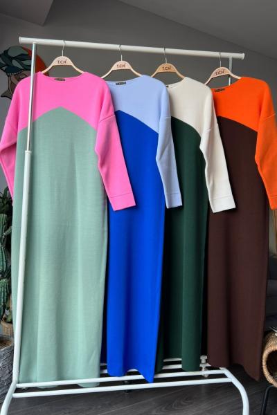 Renkli triko elbise mint TCN4057