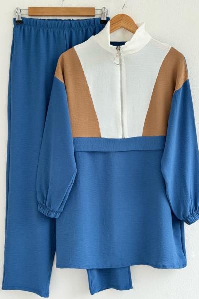 Renkli Yarım fermuarlı Ayrobin Takım Mavi NSY30227