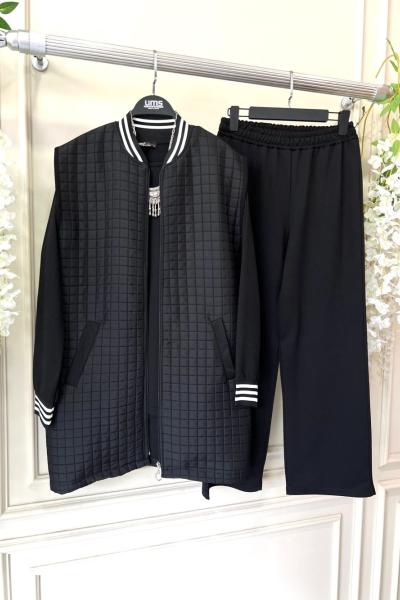 Ribanalı Kapitone Üçlü Takım Siyah UMS50225