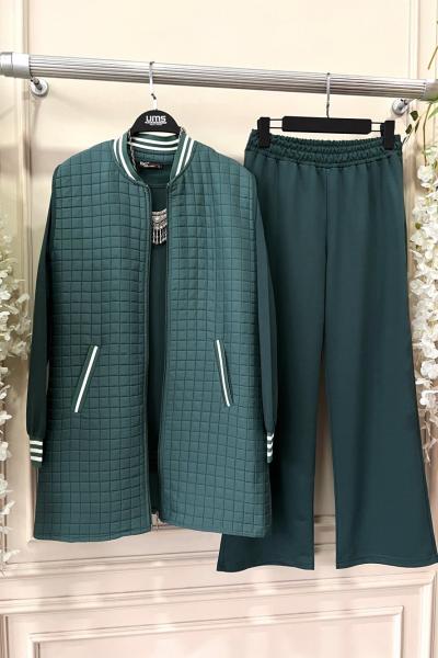 Ribanalı Kapitone Üçlü Takım Yeşil UMS50225