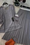 Ribanalı basklı Ayrobin Kumaş etekli takım gri UMS1539