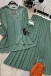 Ribanalı basklı Ayrobin Kumaş etekli takım Mint  UMS1539