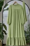 Robalı Etek fırfırlı Kuşaklı Elbise Fıstık Yeşili KRN30288