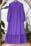 Robalı Etek fırfırlı Kuşaklı Elbise Lila KRN30288