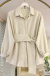 Sabit Kuşaklı Gömlek tunik Bej DST2039