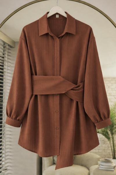 Sabit Kuşaklı Gömlek tunik Tarçın DST2039