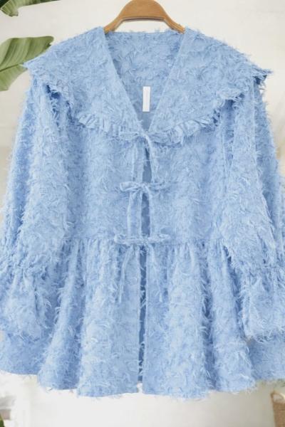 Sakallı keten kumaş bağcıklı  Ceket bebemavi TB8069