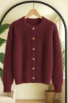 Sakallı Metal Düğmeli triko Hırka Bordo SLT8043