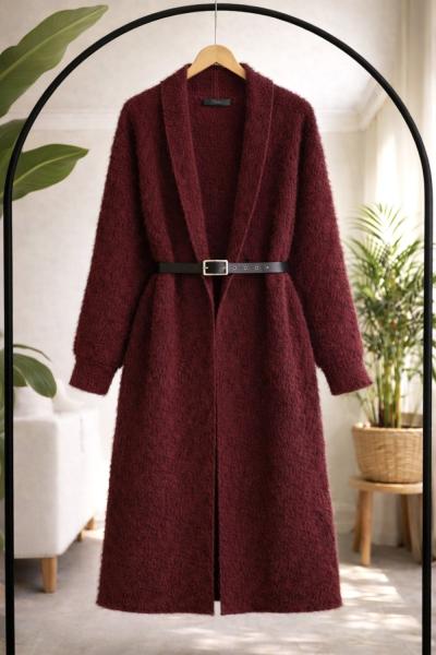 Sakallı uzun angora Hırka Kap BordoTCN40149