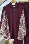 Şal desen Fermuarlı oysh ikili Takım Bordo UMS50322