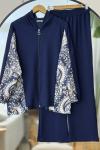 Şal desen Fermuarlı oysh ikili Takım Lacivert UMS50322