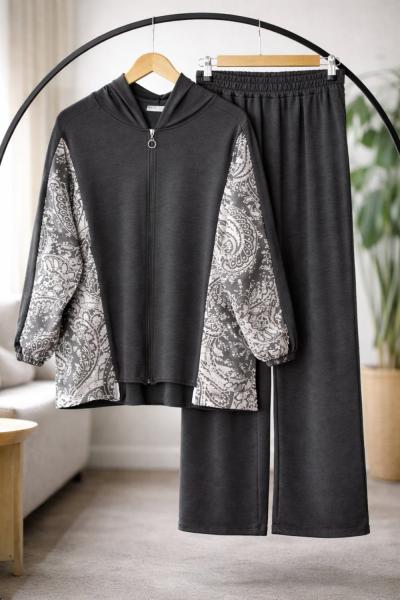 Şal desen Fermuarlı oysh ikili Takım antrasit UMS50322
