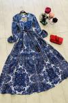 Şal desen  terikoton Elbise indigo UMS1169