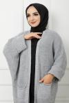 Salaş Cepli Uzun Hırka GriyHBS1198