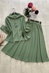 Scuba Krep Kumaş Etek Blüz Takım Yeşil UMS1190
