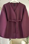 Scuba kumaş ön bağlamalı Kimona ceket Bordo  DS2053