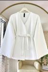 Scuba kumaş ön bağlamalı Kimona ceket Beyaz  DS2053
