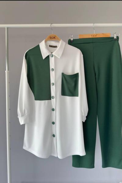 Scuba tekcep düğmeli takım  zümrütTCN4035