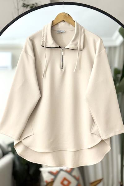 Scuba  Yaka fermuarlı Tunik Bej BK9510