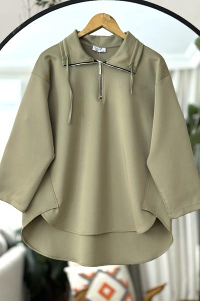 Scuba  Yaka fermuarlı Tunik Yeşil BK9510