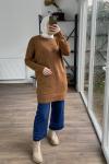 se453 ponponlu yumaş triko tunik kahve