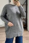 se453 ponponlu yumaş triko tunik gri