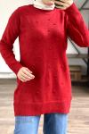 se453 ponponlu yumaş triko tunik KIRMIZI