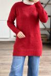 se453 ponponlu yumaş triko tunik KIRMIZI