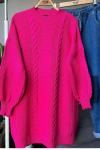 Selanık örgü balon kol kalın triko tunik Fuşya  TCN4015
