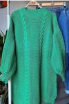 Selanık örgü balon kol kalın triko tunik Yeşil   TCN4015