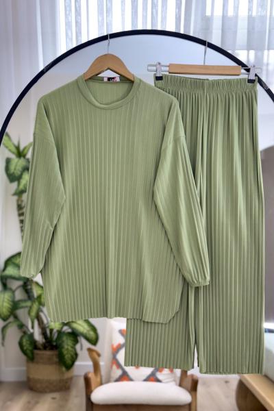 Sendy Kumaş fulpiliseli Pantolonlu Takım Mintyeşil  NV4517