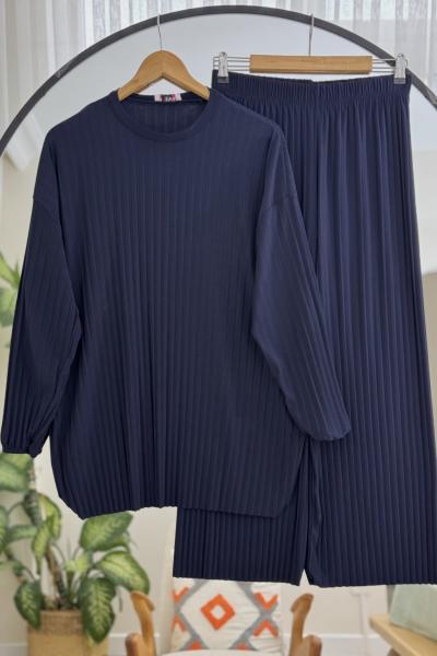 Sendy Kumaş fulpiliseli Pantolonlu Takım lacivert  NV4517