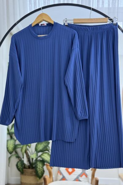 Sendy Kumaş fulpiliseli Pantolonlu Takım İndigo  NV4517