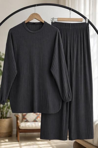 Sendy Kumaş fulpiliseli Pantolonlu Takım Antrasit NV4517