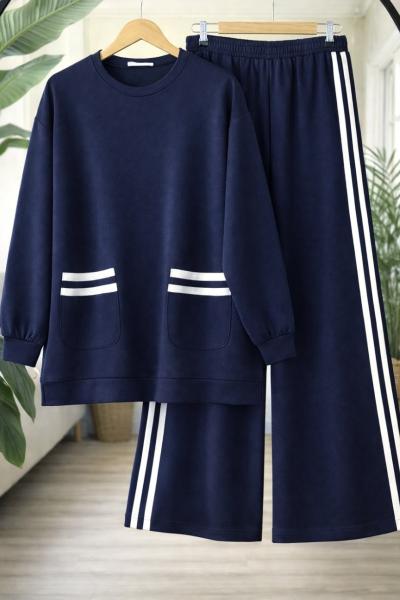 Şeritli cepli Oysh Takım lacivert HT8093