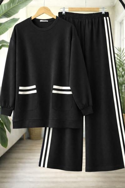 Şeritli cepli Oysh Takım siyah HT8093